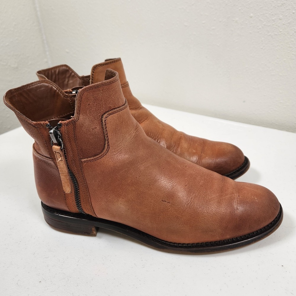 Franco Sarto Halford Boots Womens 9 Ankle Booties Brown Leather Side Zip 40